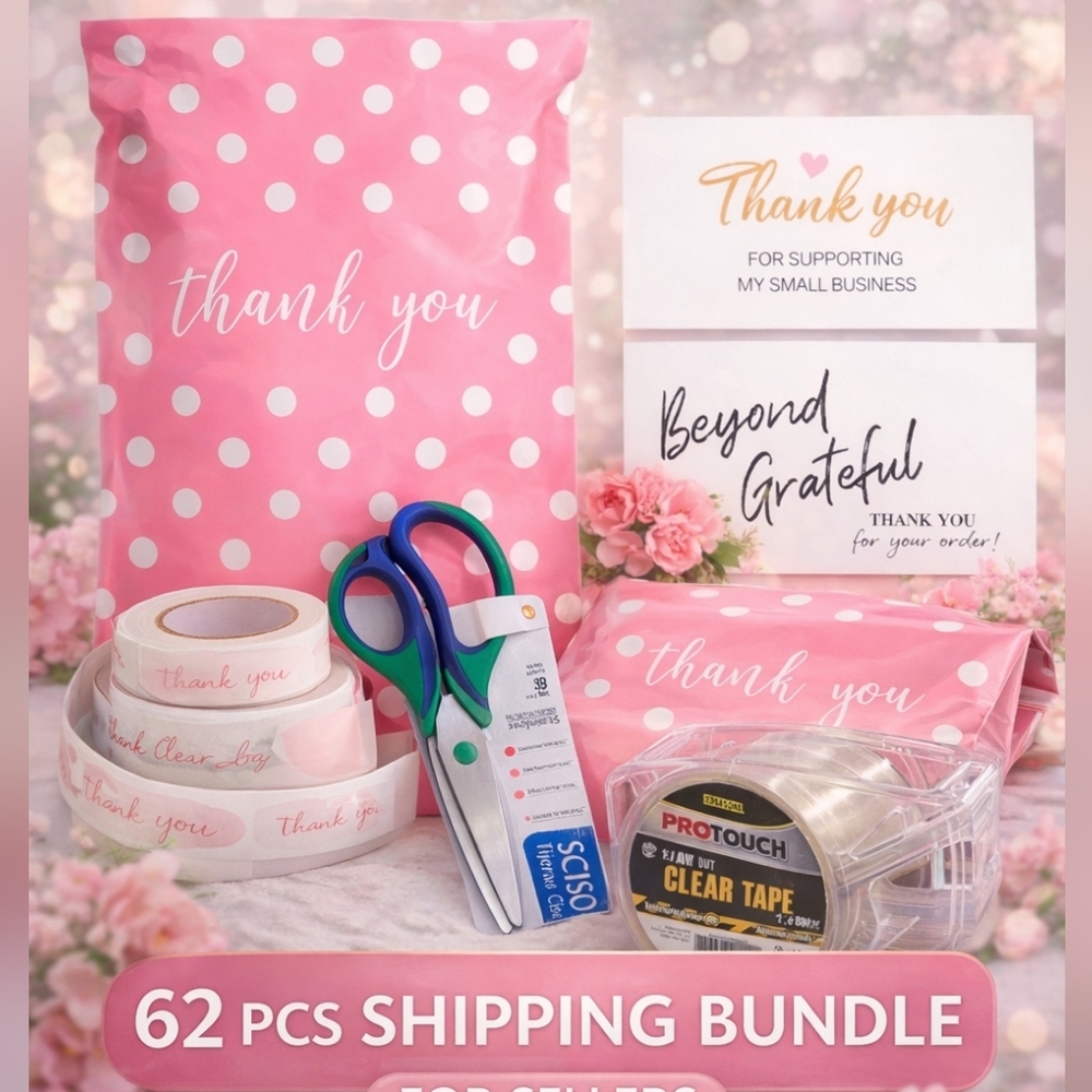 62pcs Shiping Bundle for Sellers Thank You Mailers Cards Stickers Tape Scissor